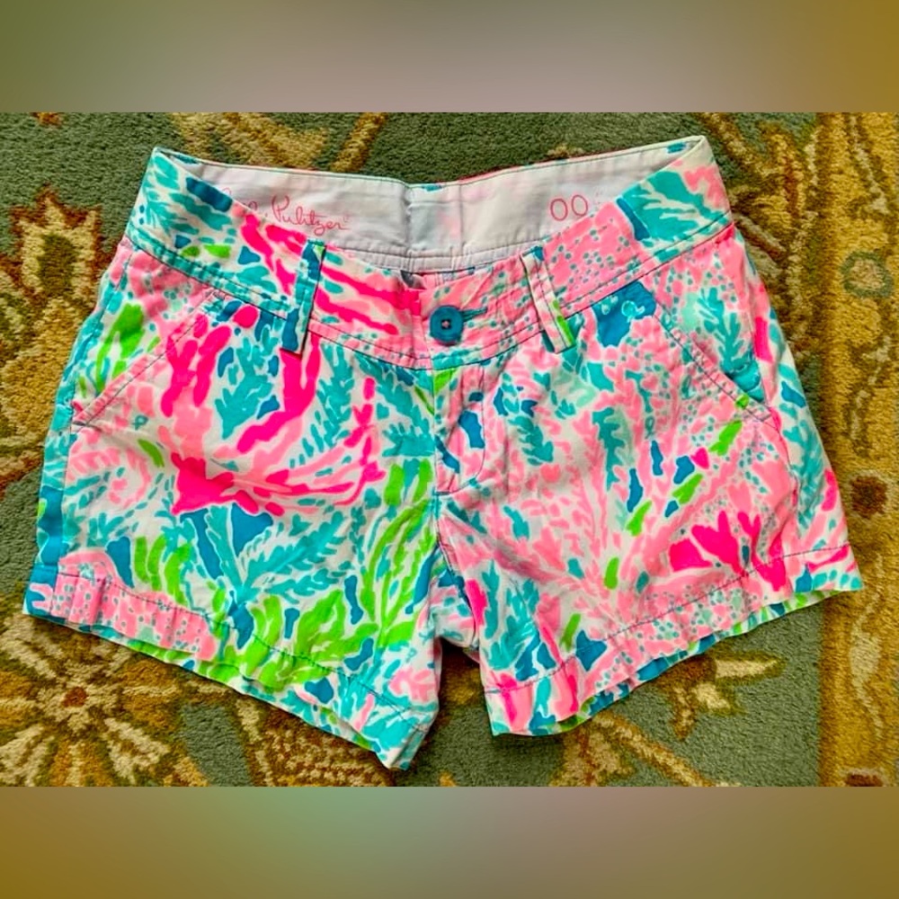 Lilly Pulitzer Callahan Short 00 Pink Turquoise Let's Cha Cha Coastal Summer